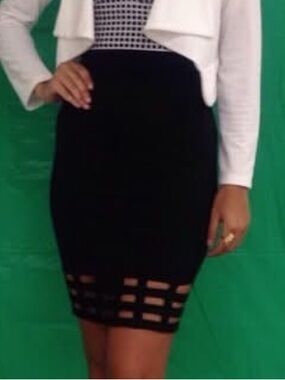 Black Pencil Skirt with Ladder Cutout Hem